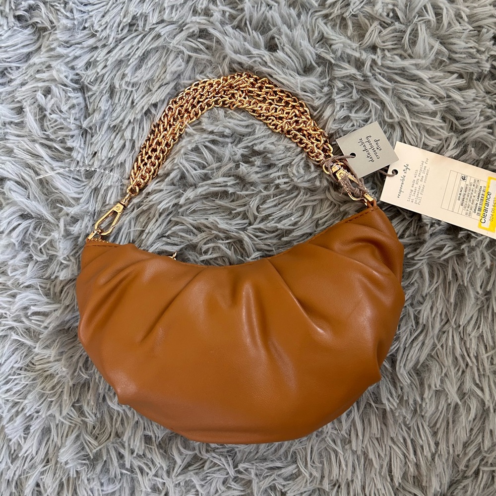 Brown Leather Chain Shoulder Bag